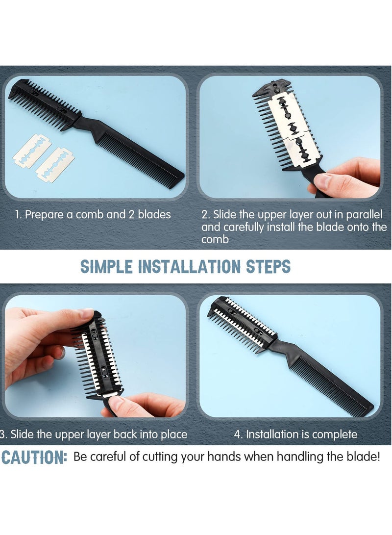 Dogs Hair Grooming Trimmer Comb, 10 Pieces Razor Comb, with 20 Extra Blades Manual Dog Hair Trimmer Comb Double Edge Razor for Cats and Dogs With All Hair Types (Black) - Image 2