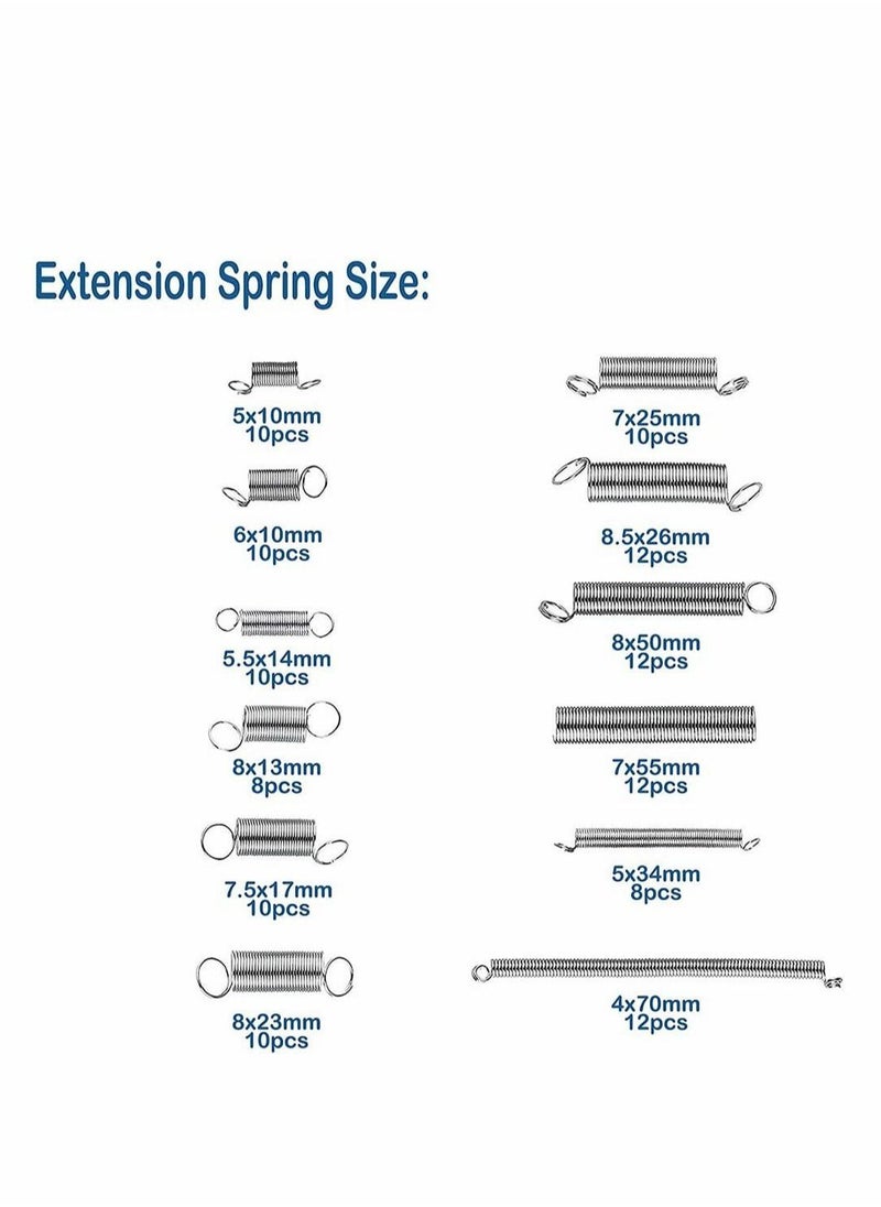 Generic - 200 Pieces Zinc Plated Spring Assortment Kit, Compression Spring Tension Spring Transparent PP Plastic Box 20 Kinds of Size Extension and Compression Spring Repair Tool Replacement Kit - Image 1