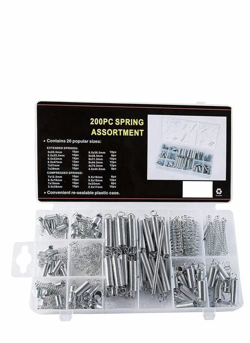 Generic - 200 Pieces Zinc Plated Spring Assortment Kit, Compression Spring Tension Spring Transparent PP Plastic Box 20 Kinds of Size Extension and Compression Spring Repair Tool Replacement Kit - Image 1