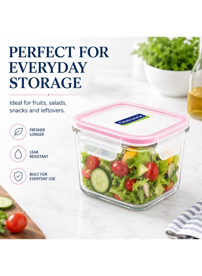 Glasslock Premium Glass Food Storage Container 920ml Square Airtight BPA Free Locking Lid Microwave Freezer Dishwasher Safe Meal Prep Lunch Box Pink - Image 4