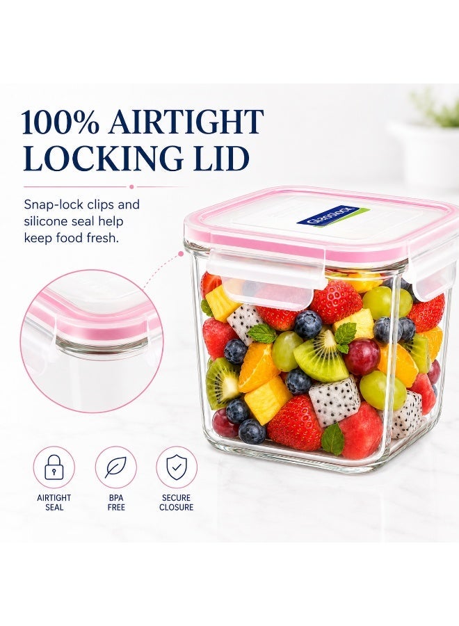 Glasslock Premium Glass Food Storage Container 920ml Square Airtight BPA Free Locking Lid Microwave Freezer Dishwasher Safe Meal Prep Lunch Box Pink - Image 5