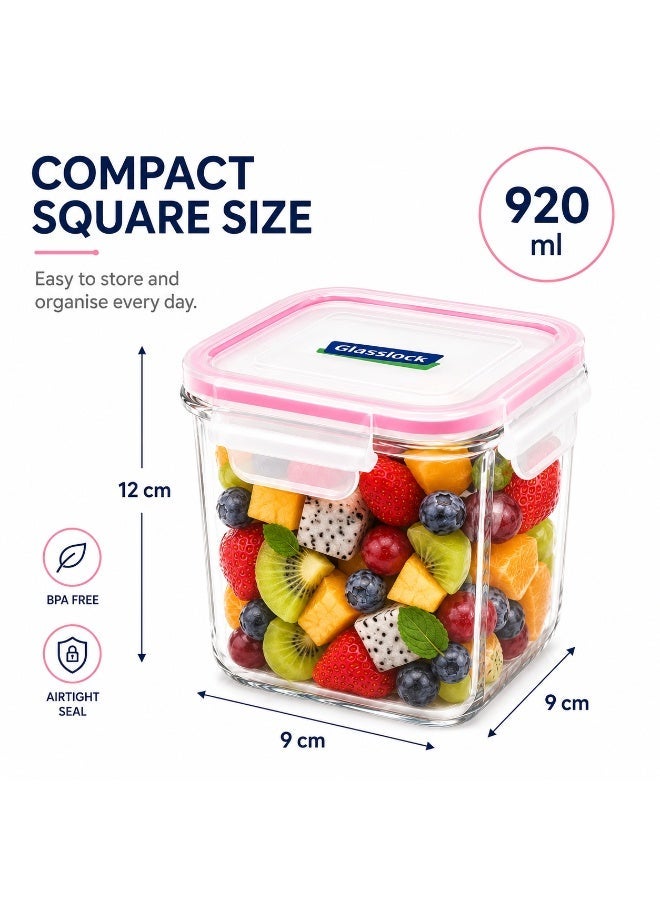Glasslock Premium Glass Food Storage Container 920ml Square Airtight BPA Free Locking Lid Microwave Freezer Dishwasher Safe Meal Prep Lunch Box Pink - Image 2