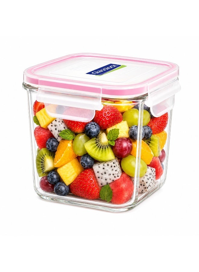 Glasslock Premium Glass Food Storage Container 920ml Square Airtight BPA Free Locking Lid Microwave Freezer Dishwasher Safe Meal Prep Lunch Box Pink - Image 1