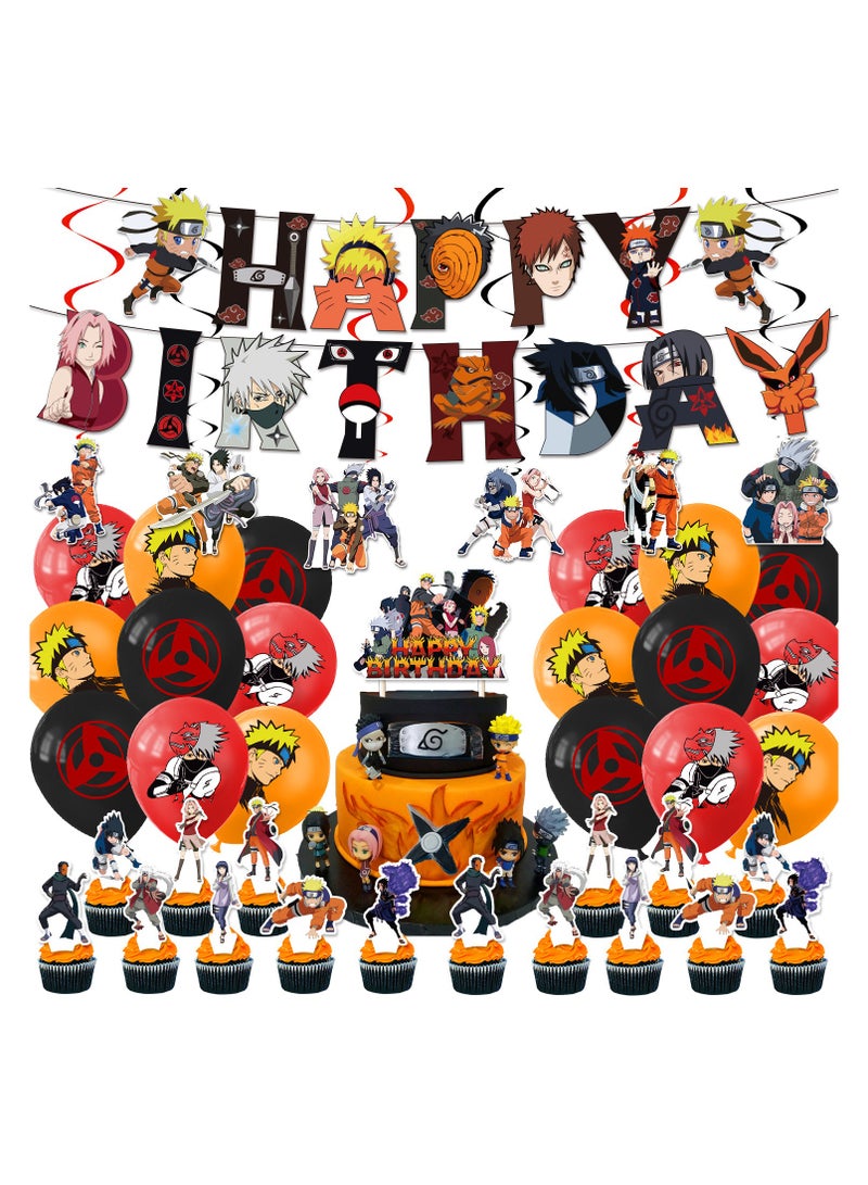 general Naruto theme birthday party decoration Japanese Man pull flag cake insert balloon spiral charm party decoration - Image 1