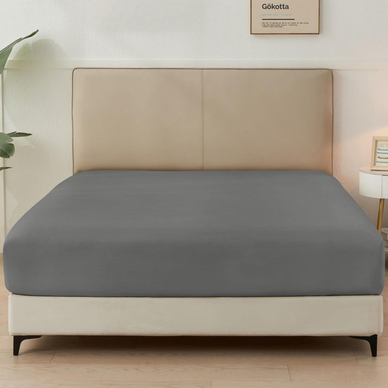 GOKOTTA Queen Fitted Sheet Only, 16-Inch Deep Pocket Queen Size Fitted Sheet with Elastic Corner Straps - Brushed Microfiber Polyester - Ultra Soft, Hotel Luxury, Non Slip, Wrinkle-Free - Dark Grey - Image 1