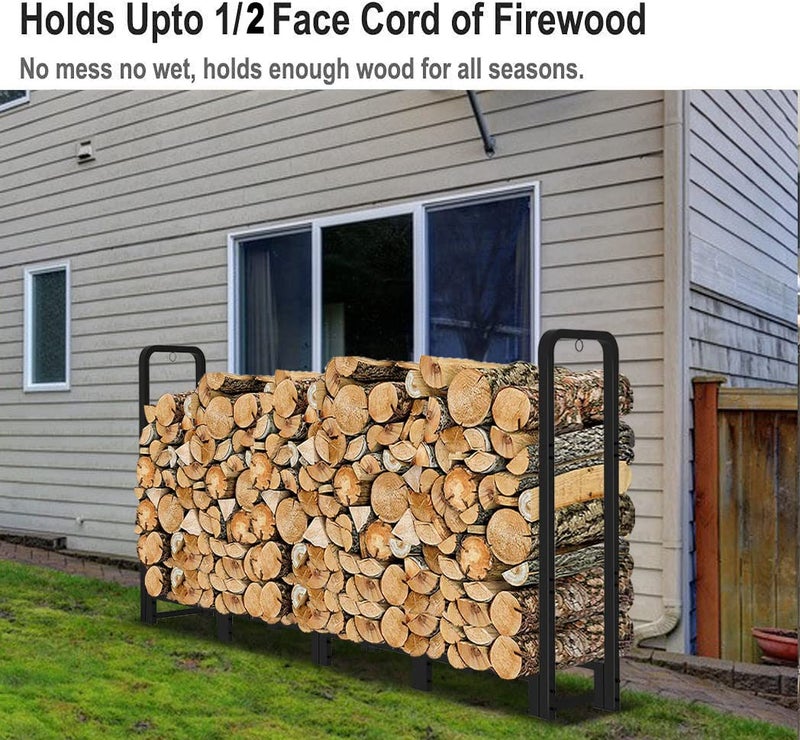 Artibear Firewood Rack Outdoor 8ft Heavy Duty Logs Holder for Indoor Fireplace Metal Wood Pile Storage Stacker Organizer, Matte Black - Image 5