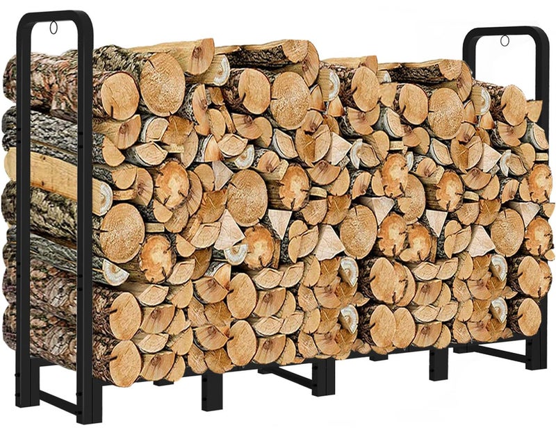 Artibear Firewood Rack Outdoor 8ft Heavy Duty Logs Holder for Indoor Fireplace Metal Wood Pile Storage Stacker Organizer, Matte Black - Image 1
