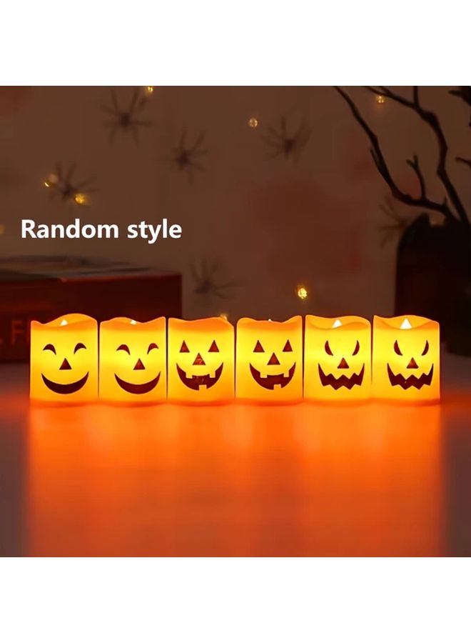ستايل عشوائي 6 قطع فانوس هالوين بشموع ووجه معبّر يعمل بالبطارية - جاك أو فانوس - Image 1