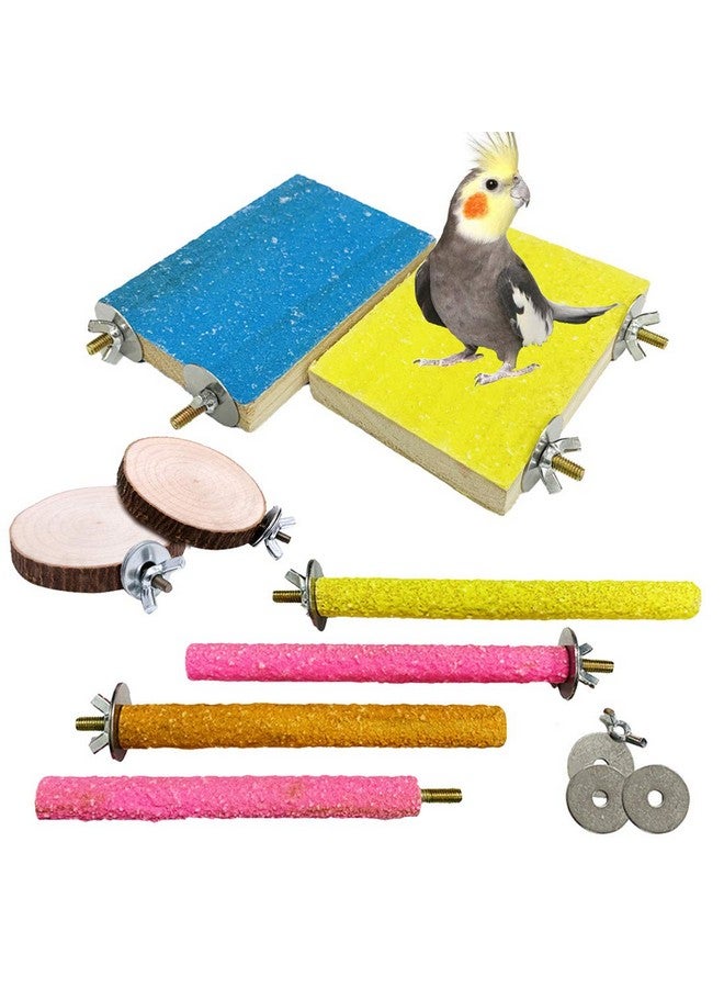 Hamiledyi 8 PCS Bird Perch Stand Toy Wood Parrot Paw Grinding Stick Perch Stand Platform Parakeet Cage Accessories Exercise Toys for Budgies Cockatiel Conure - Image 1