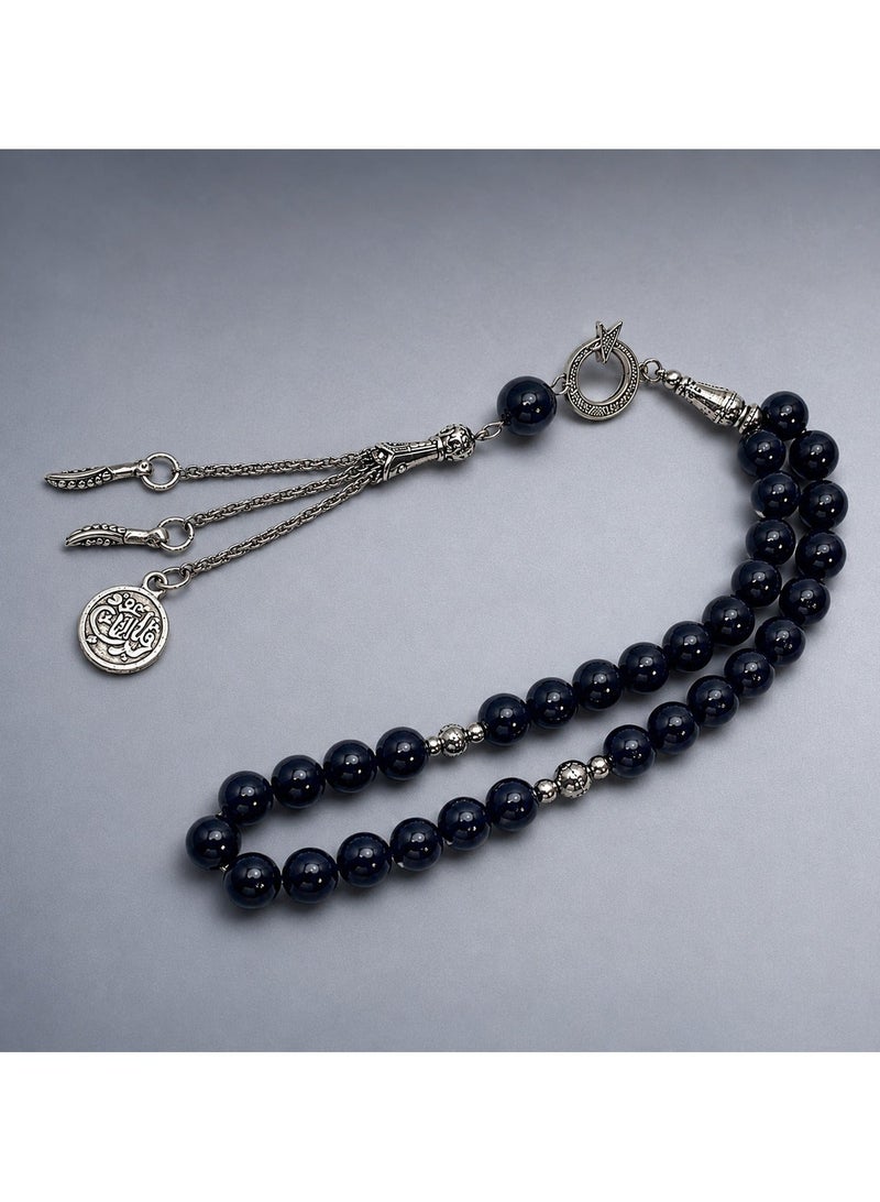 33 Bead Black Volcanic Glass Rosary(10mm)  Prayer Beads with Burlap Bag - Image 1