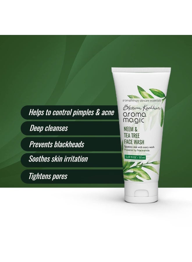 Aroma Magic Neem & Tea Tree Face wash PWRD By 5% Niacinamide & Aloevera Gel| for Spotless & Soft Skin| Oily & Acne/Pimples Prone Skin| for Women & Men| 100 ml| pack of 1 - Image 2