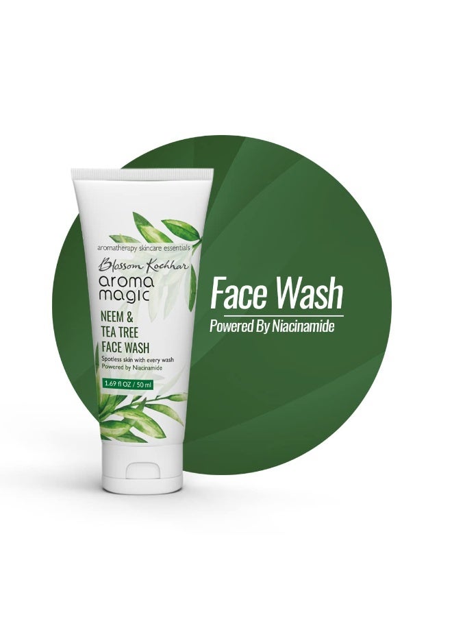 Aroma Magic Neem & Tea Tree Face wash PWRD By 5% Niacinamide & Aloevera Gel| for Spotless & Soft Skin| Oily & Acne/Pimples Prone Skin| for Women & Men| 100 ml| pack of 1 - Image 1