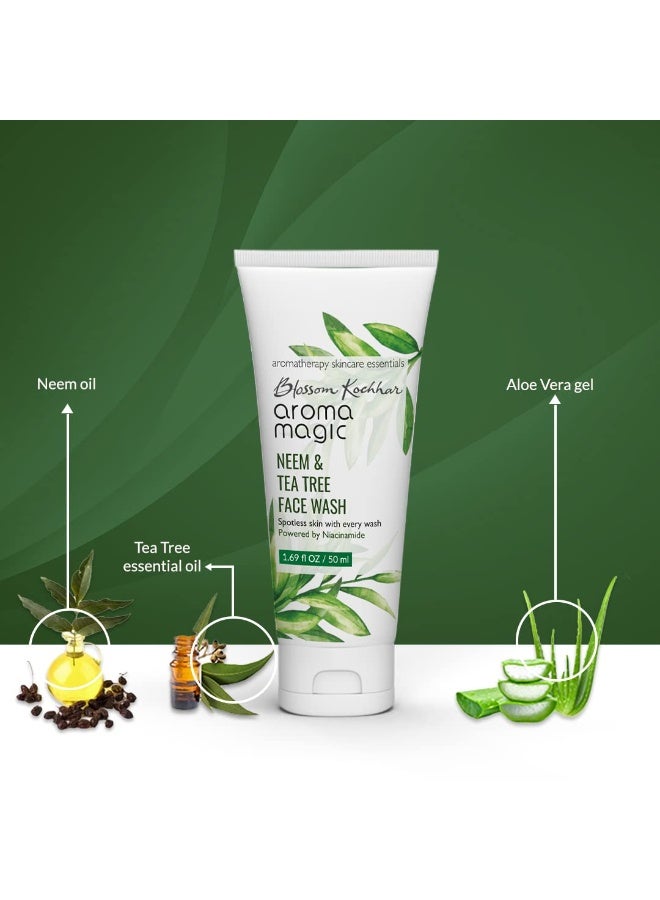 Aroma Magic Neem & Tea Tree Face wash PWRD By 5% Niacinamide & Aloevera Gel| for Spotless & Soft Skin| Oily & Acne/Pimples Prone Skin| for Women & Men| 100 ml| pack of 1 - Image 3