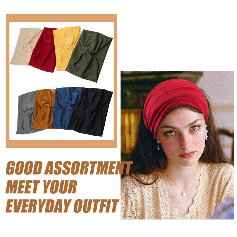 Carede Wide Headbands for Women, Large Twist Headbands Boho Turban Headband Stretchy Head Wraps Yoga Head Bands For Women's Hair,Pack of 8 - Image 5