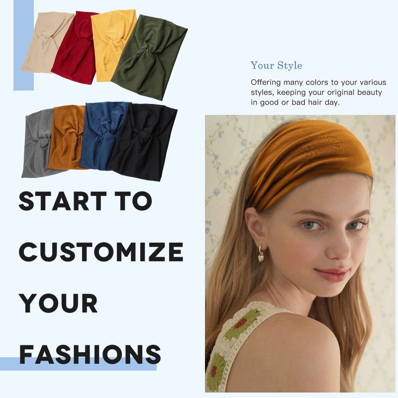 Carede Wide Headbands for Women, Large Twist Headbands Boho Turban Headband Stretchy Head Wraps Yoga Head Bands For Women's Hair,Pack of 8 - Image 3