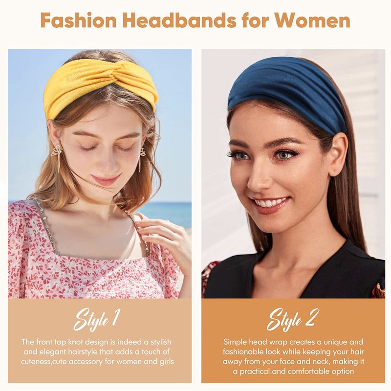 Carede Wide Headbands for Women, Large Twist Headbands Boho Turban Headband Stretchy Head Wraps Yoga Head Bands For Women's Hair,Pack of 8 - Image 4
