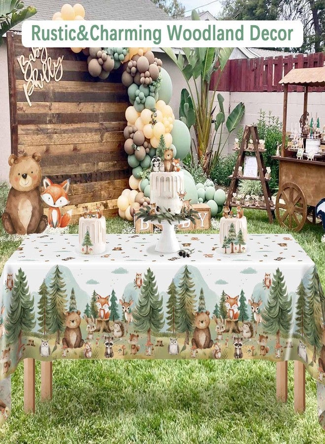 Caisehabu 3Pcs Woodland Baby Shower Decorations Tablecloth, Baby Boy Large Size 54 x 108 Inch Rectangular Plastic Table Cloth Forest Animals Mountain Wilderness Theme Decor - Image 2