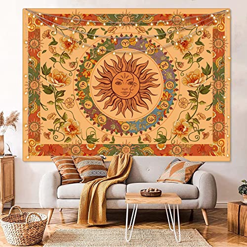 Aipon Vintage Sun Tapestry for Classroom Rainbow Boho 70s Sunshine Sunset Tapestries Wall Hanging Aesthetic Retro Tapestrys for Living Room Dorm (60'' × 50'', Orange) - Image 2