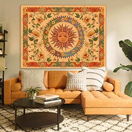 Aipon Vintage Sun Tapestry for Classroom Rainbow Boho 70s Sunshine Sunset Tapestries Wall Hanging Aesthetic Retro Tapestrys for Living Room Dorm (60'' × 50'', Orange) - Image 3