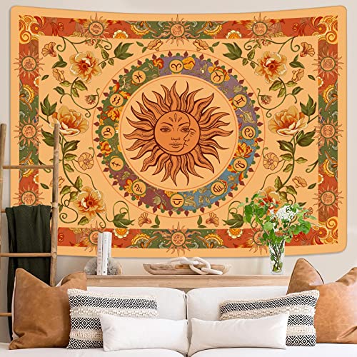 Aipon Vintage Sun Tapestry for Classroom Rainbow Boho 70s Sunshine Sunset Tapestries Wall Hanging Aesthetic Retro Tapestrys for Living Room Dorm (60'' × 50'', Orange) - Image 4