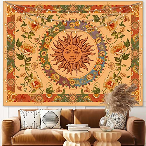 Aipon Vintage Sun Tapestry for Classroom Rainbow Boho 70s Sunshine Sunset Tapestries Wall Hanging Aesthetic Retro Tapestrys for Living Room Dorm (60'' × 50'', Orange) - Image 1