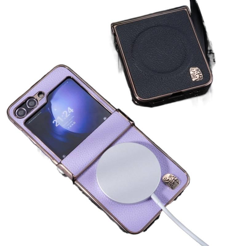 غطاء MagSafe بملمس باللون أزرق مغناطيسي جلد لـ Samsung Galaxy Z Flip 6 مع مقاوم للصدمات وحماية من السقوط مع مقاوم للصدمات مع مغناطيس قوي مع ملمس جلد للاستخدام المتكرر للهدايا - Image 5