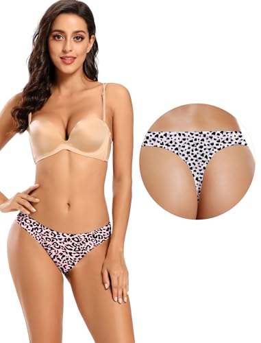 voenxe Seamless Thongs for Women No Show Thong Underwear Women 5-10 Pack (G-5 Pack Leopard Print, Large) - Image 4