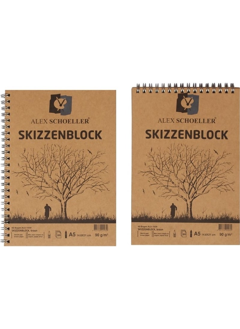 Alex Schoeller Kraft Spiral Sketch Block 90gr A5 60 Sheets 