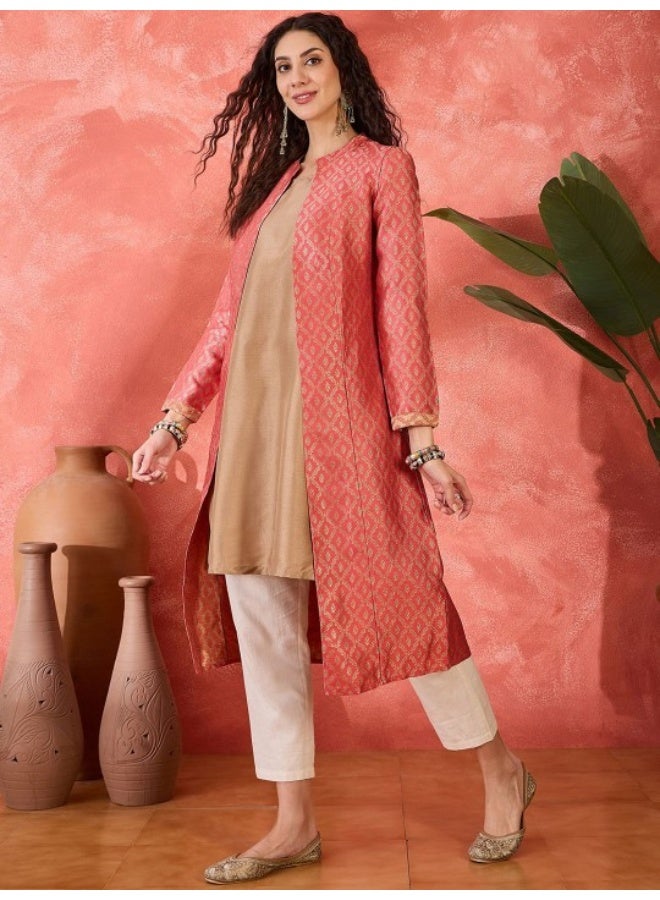 AKS Pink Banarasi Brocade Jacket Dress - Image 3