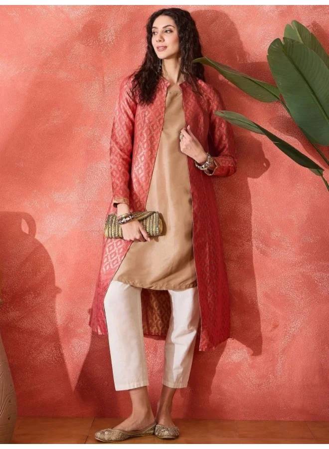 AKS Pink Banarasi Brocade Jacket Dress