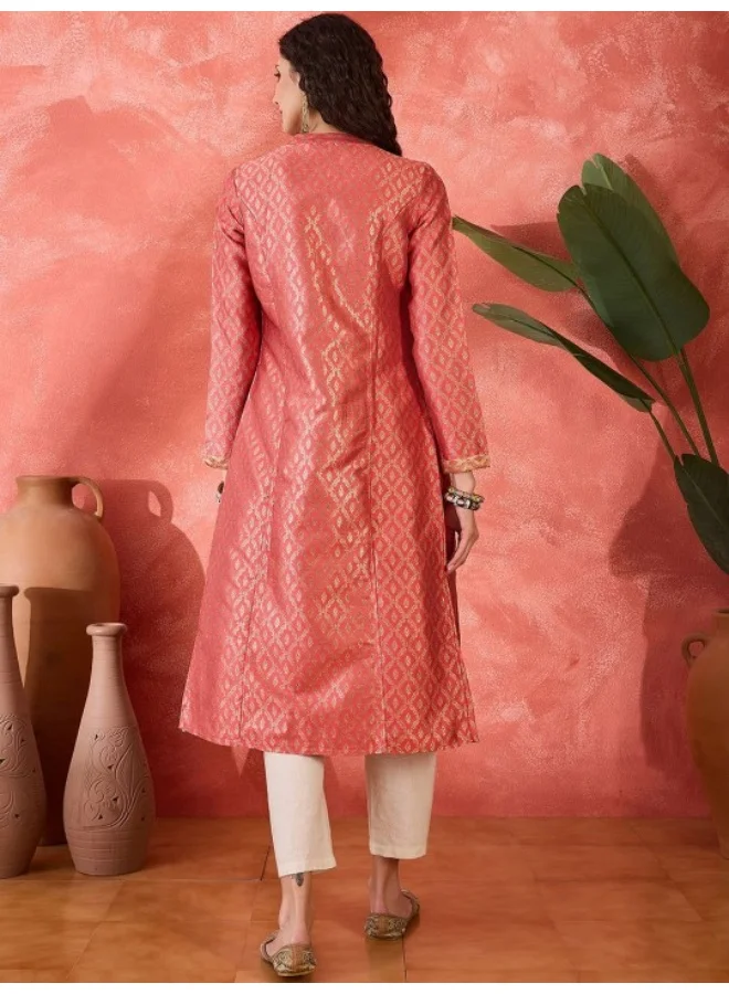 AKS Pink Banarasi Brocade Jacket Dress