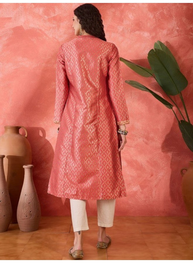 AKS Pink Banarasi Brocade Jacket Dress - Image 4