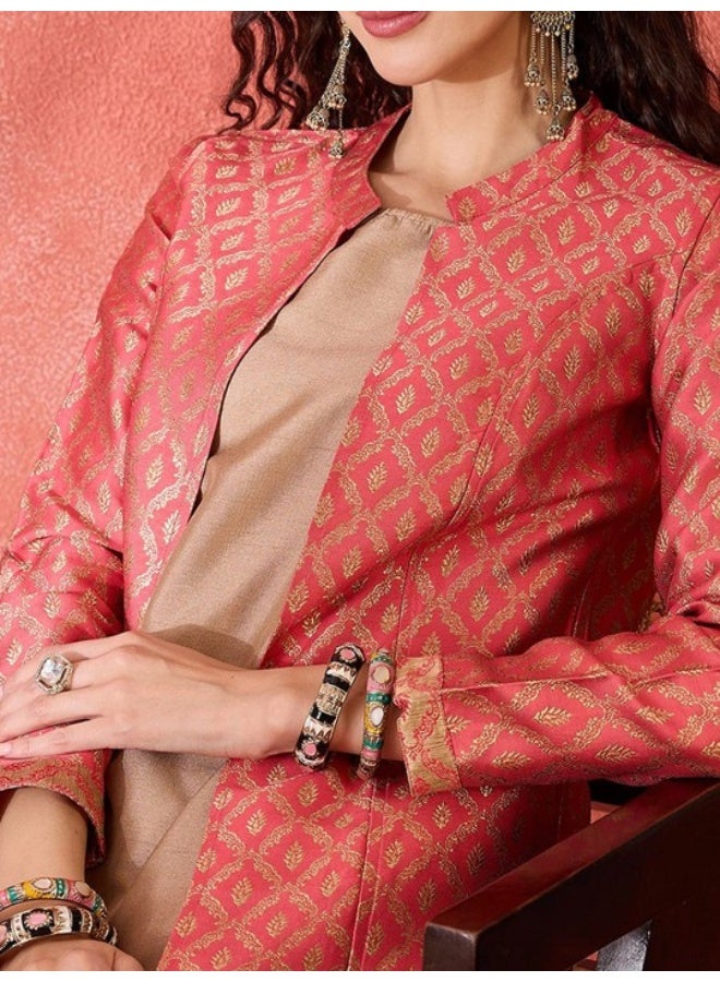 AKS Pink Banarasi Brocade Jacket Dress - Image 2