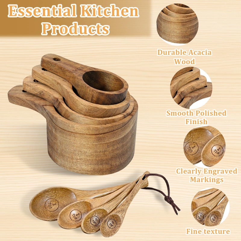 GDGJWL Wooden Measuring Cups and Spoons Set - Eco-Friendly Solid Acacia Wood, Laser Engraved Measurements for Precision, Perfect for Baking & Cooking, Ideal Gift for Bakers, Chefs & Home Cooks (Brown) - Image 3