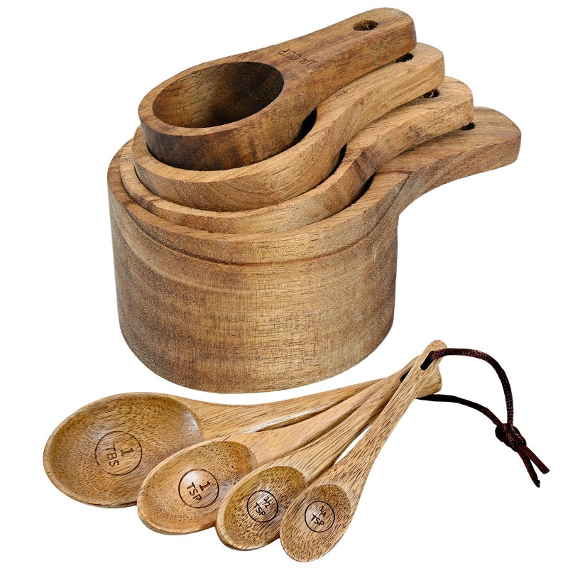 GDGJWL Wooden Measuring Cups and Spoons Set - Eco-Friendly Solid Acacia Wood, Laser Engraved Measurements for Precision, Perfect for Baking & Cooking, Ideal Gift for Bakers, Chefs & Home Cooks (Brown) - Image 1