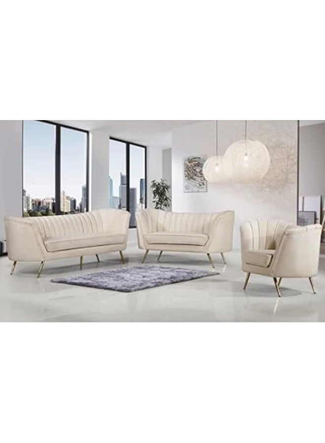 Comfynest Mid-Century Modern Chesterfield Sofa in Velvet with Sleek Golden Metal Legs - Ideal for Living Room, Bedroom, or Office Use (Beige, 2 Seater)  - Image 5