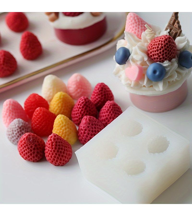 Silicone Strawberry Candle Mold 3D Stereoscopic for DIY Soap Cake Decor - Image 1