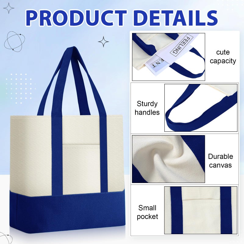 Sanwuta 12 Pcs Canvas Tote Bags Bulk with Outer Pocket Small Sublimation Blank Canvas Tote Reusable Grocery Bag for Women, DIY Craft (Royal Blue) - Image 3