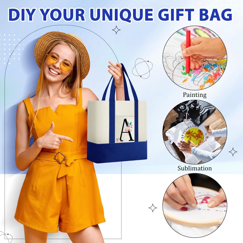 Sanwuta 12 Pcs Canvas Tote Bags Bulk with Outer Pocket Small Sublimation Blank Canvas Tote Reusable Grocery Bag for Women, DIY Craft (Royal Blue) - Image 5