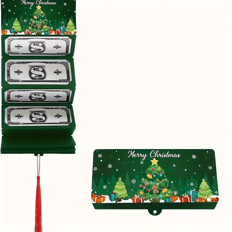 Blue Christmas Cash Bag Gift Card Holder Santa Snowflake Tree Pattern - Image 5