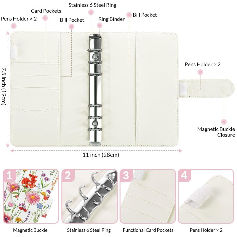 SKYDUE A6 Budget Binder, Money Organizer for Cash with 8pcs Zipper Envelopes,12pcs Expense Budget Sheets & 24 Rose Gold Sticky Labels, Money Saving Binder for Budgeting - Image 5