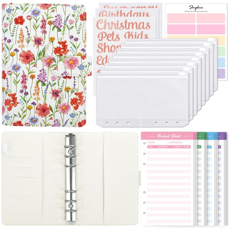 SKYDUE A6 Budget Binder, Money Organizer for Cash with 8pcs Zipper Envelopes,12pcs Expense Budget Sheets & 24 Rose Gold Sticky Labels, Money Saving Binder for Budgeting - Image 1