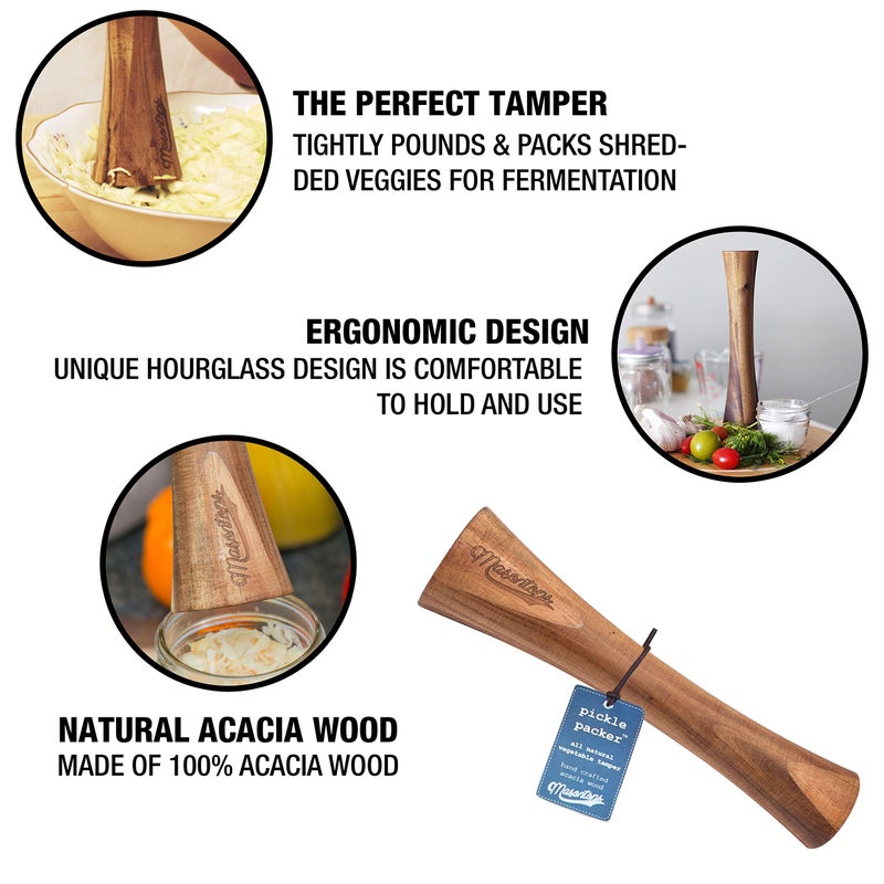 Masontops Masontops Pickle Packer - Acacia Wood Vegetable Fermentation Tamper - Cabbage Sauerkraut Pounder - Fermenting Food Tool  - Image 3