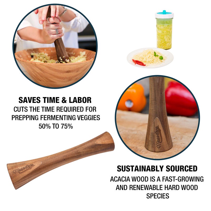 Masontops Masontops Pickle Packer - Acacia Wood Vegetable Fermentation Tamper - Cabbage Sauerkraut Pounder - Fermenting Food Tool  - Image 4