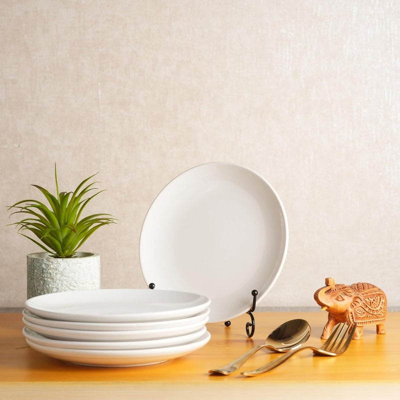 Caffeine Ceramic Handmade White Marble Matte Dinner Plate 10" inch(Set of 6) - Image 1