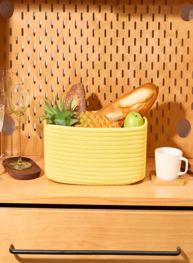 MiniArk Small Storage Baskets for Organizing | Closet Organizer Bins | Shelf Toy Basket | Woven Rope Baskets | Cube Decorative Box | Shallow Basket | 13x8.5x5.1” | 3 Packs Yellow - Image 5