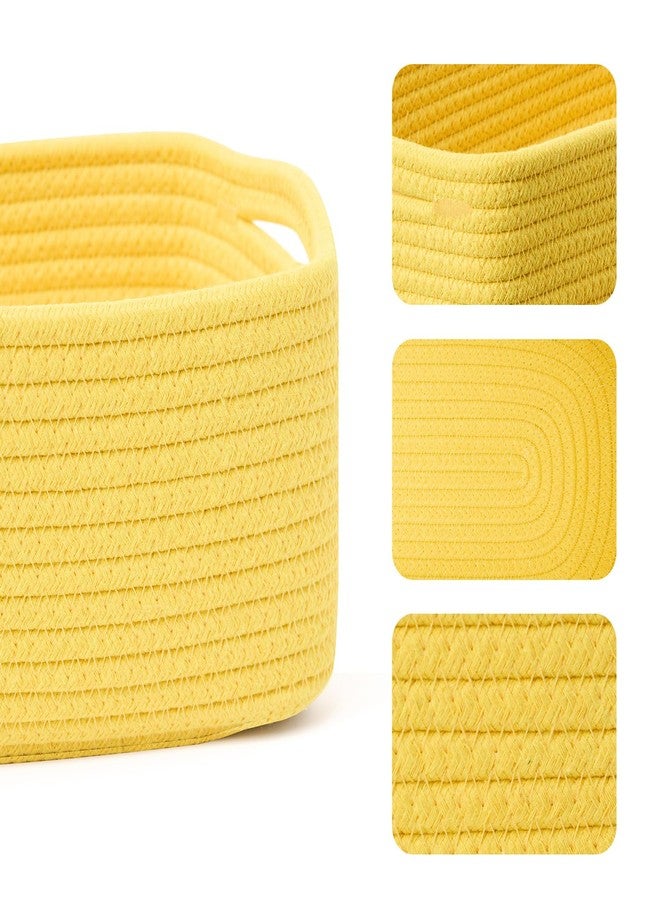 MiniArk Small Storage Baskets for Organizing | Closet Organizer Bins | Shelf Toy Basket | Woven Rope Baskets | Cube Decorative Box | Shallow Basket | 13x8.5x5.1” | 3 Packs Yellow - Image 2