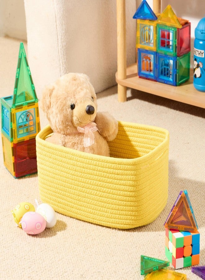 MiniArk Small Storage Baskets for Organizing | Closet Organizer Bins | Shelf Toy Basket | Woven Rope Baskets | Cube Decorative Box | Shallow Basket | 13x8.5x5.1” | 3 Packs Yellow - Image 4