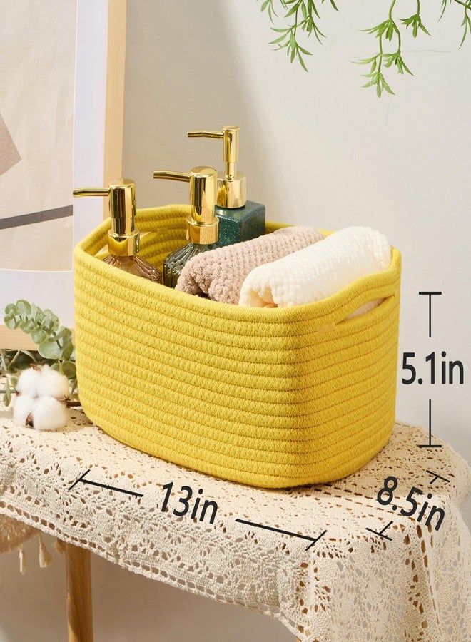 MiniArk Small Storage Baskets for Organizing | Closet Organizer Bins | Shelf Toy Basket | Woven Rope Baskets | Cube Decorative Box | Shallow Basket | 13x8.5x5.1” | 3 Packs Yellow - Image 3