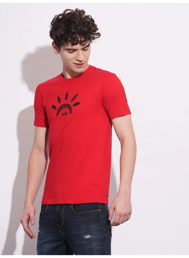 بيينغ هيومان Mens True Red Round Neck Short Sleeve T-Shirt